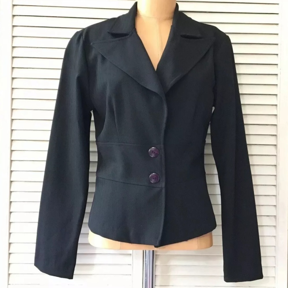 A-List Womens Business Blazer Jacket 7 8 Black Crop Long Sleeve Notched Collar